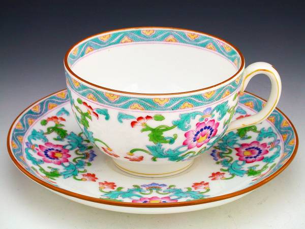 アンティーク　ミントン・エナメル更紗牡丹紋 キャビネットカップ