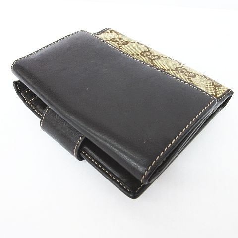 グッチ GUCCI GGキャンバス レザー Wホック 二つ折り 財布 グッチ GUCCI GGキャンバス レザー Wホック 二つ折り 財布