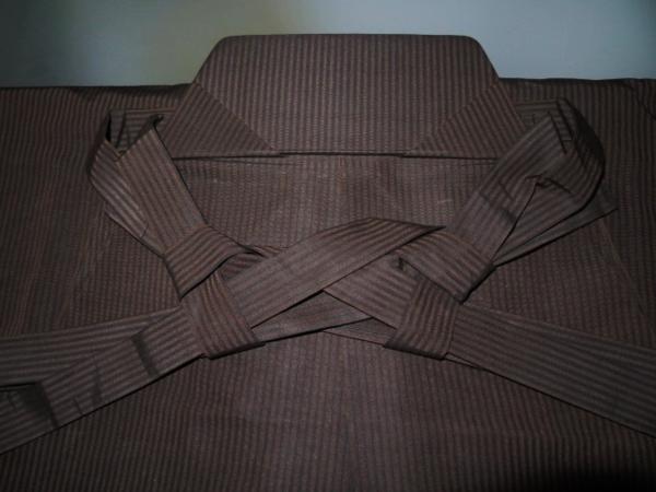 弓道茶道能楽稽古ハ壱6418 本絹西陣平織 馬乗袴紐下85茶縞К