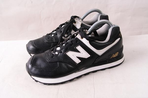 【574】ニューバランス 25.0cm/黒 白 レザー スニーカー レディース newbalance 中古 古着 yy4537