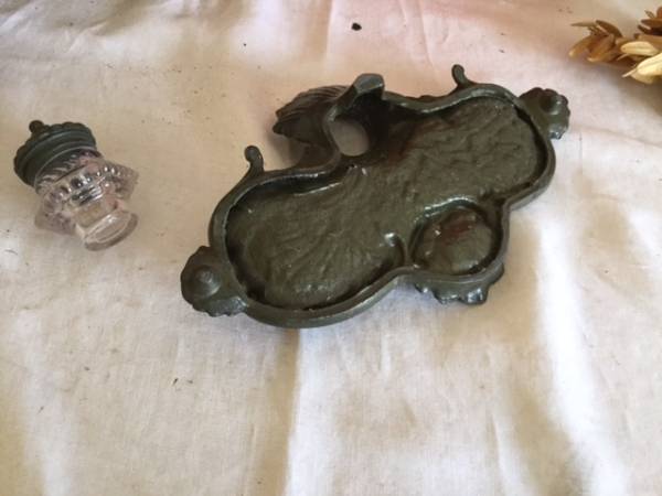 アンティーク　フランス　模様付き　ピューター　インクスタンド