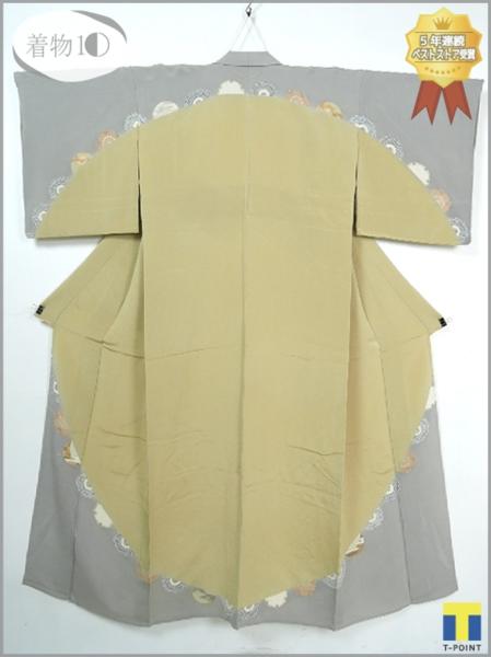 ★着物10★ 1円 逸品!! 正絹 縮緬 染め分け 桜 霞 雪輪 渦巻 単衣 訪問着 身丈160cm 裄66cm ☆☆☆☆☆