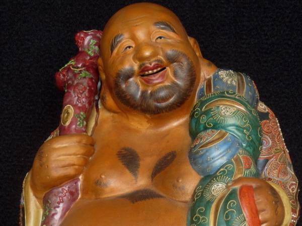 大型 九谷焼 名工 色絵 布袋様 七福神 置物 縁起物 古九谷 陶芸 工芸品
