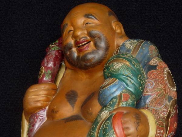 大型 九谷焼 名工 色絵 布袋様 七福神 置物 縁起物 古九谷 陶芸 工芸品