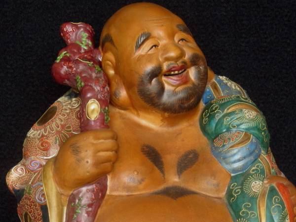 大型 九谷焼 名工 色絵 布袋様 七福神 置物 縁起物 古九谷 陶芸 工芸品