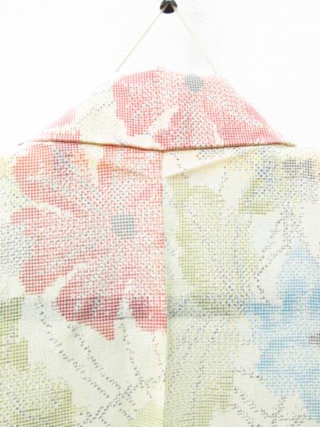 【超美品】単衣　紬　夏着物 草花模様 正絹　身丈150cm裄62cm 草花模様 ☆着物10☆ 1円 絹 夏紬 草花 花畑 単衣 着物 身丈160cm 裄64cm