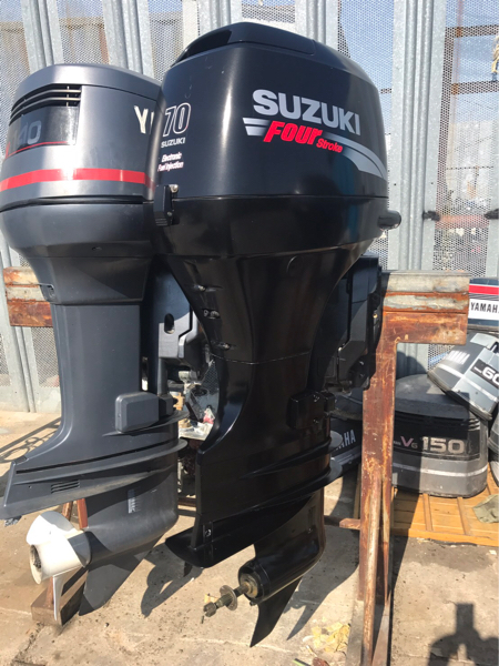 中古 船外機 スズキ 70馬力 4スト DF70 長足 平成18年製 ペラ