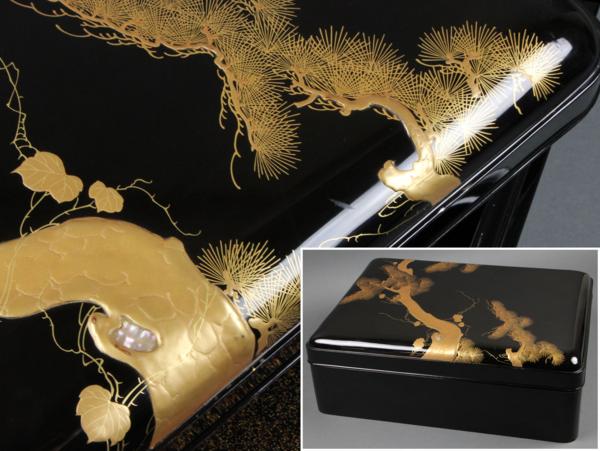 【昊】輪島塗 金蒔絵内梨地螺鈿細工 極上品 文箱 時代箱 [F23Oo]