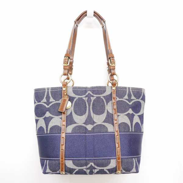 COACH コーチ 11179 シグネチャー デニム トートバッグ ショルダーバッグ ネイビー系