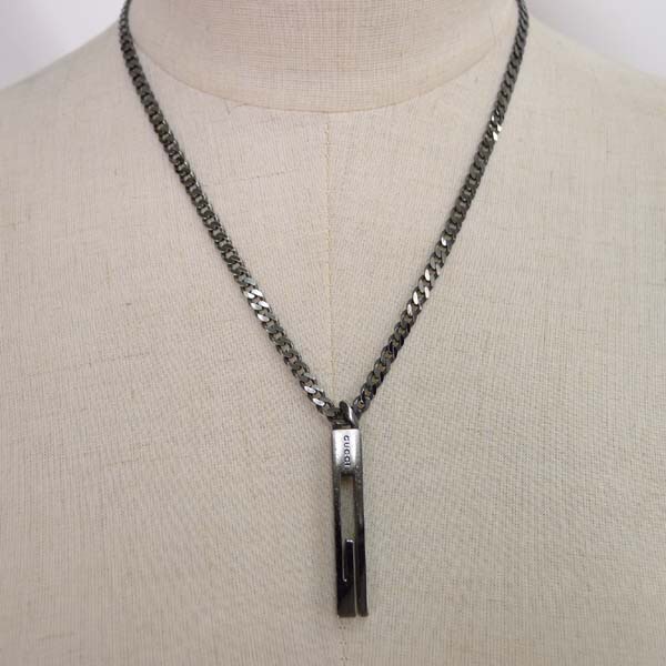 状態抜群 グッチネックレス メンズ 美品Gロゴ カットアウト 925 チェーン ペンダント 箱付き