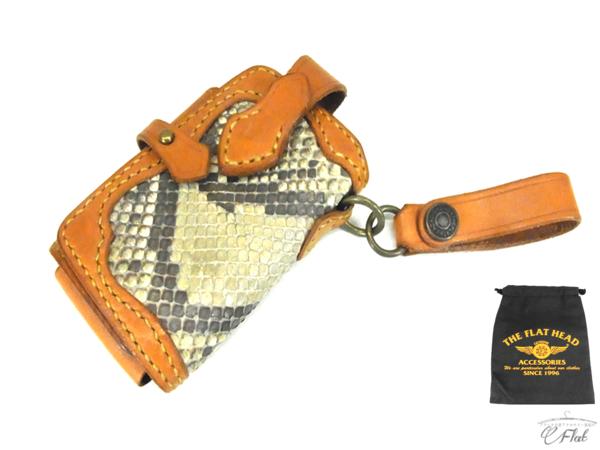 ◆THE FLAT HEAD フラットヘッド 牛革×パイソン手縫い携帯電話レザーケース iPhone4 ◆中古