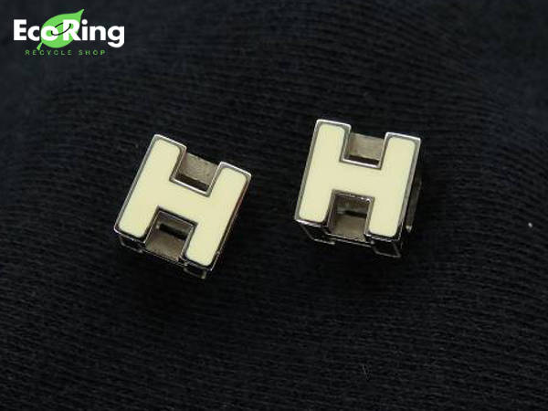 1円 エルメス Hキューブ カージュアッシュ ピアス 白×シルバーカラー BV270