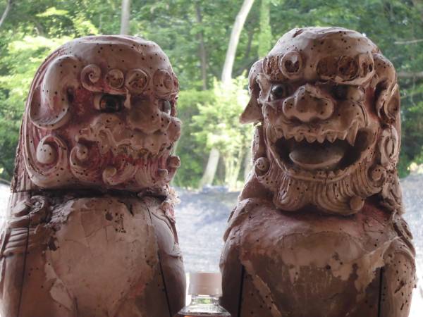 木彫狛犬 阿吽一対(高さ46㎝) 玉眼 獅子 木鼻 鎌倉室町江戸 仏教美術