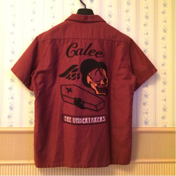 calee/開襟シャツ/刺繍 ルード/L/綿麻/キャリー