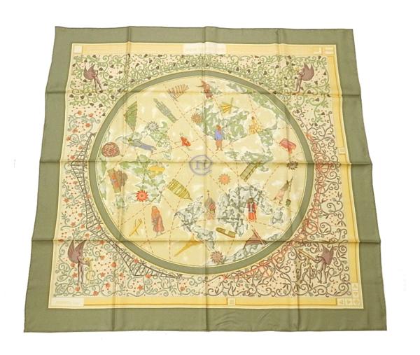 【1円スタート！】エルメス【HERMES】カレ90 大判スカーフ シルク100％ 天使　地図　地球儀　エッフェル塔　風車　美品良好品