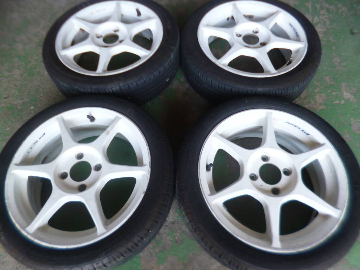 売切（Ｈ233）Ｐ1レーシング ホワイト 15インチ◆タイヤ付き4本セット　コペン　ミラジーノ エッセ タント