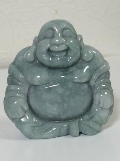 翡翠A貨 布袋様彫刻置物 布袋様 翡翠 天然石 おまもり 鑑定書付 布袋様
