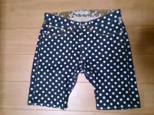 Yh9☆レア美品 GOODHOOD×R.NEWBOLD デニムハーフパンツ ドット柄 L 牛 