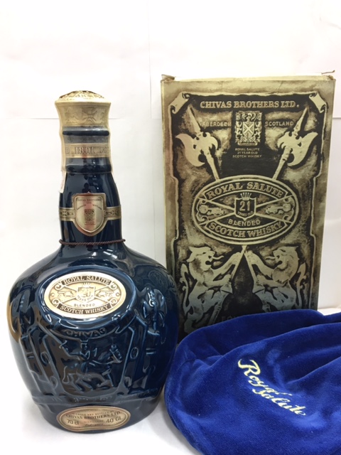 未開栓 ロイヤルサルート21年 青陶器 巾着付き スコッチ 古酒