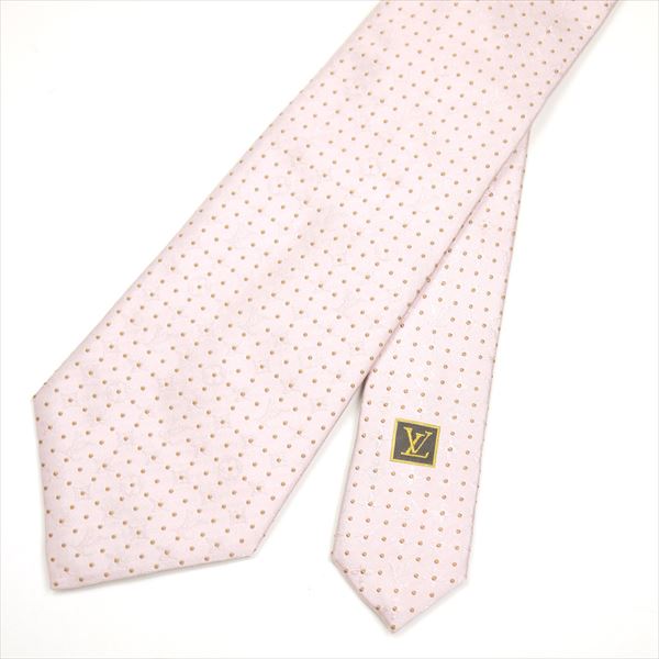 ヴィトン LOUIS VUITTON ネクタイ 白 ピンク モノグラム ドット 訳あり