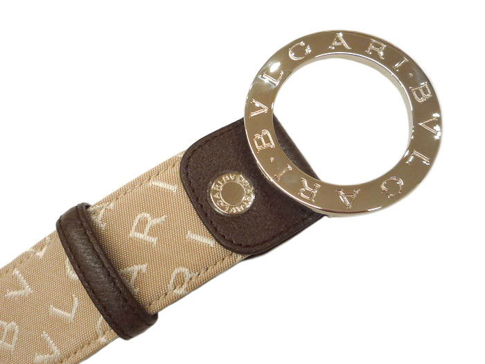 美品✨BVLGARI ブルガリ　レザー　キャンバスロゴ　ベルト　99-3.5 BVLGARI ブルガリ ロゴマニア メンズベルト キャンバス×レザー