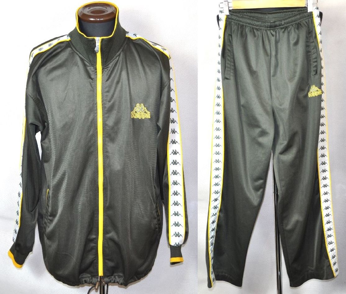 Kappa カッパ 90s カーキ ジャージ上下セット L 【トラックジャケット/サイドロゴ ライン】