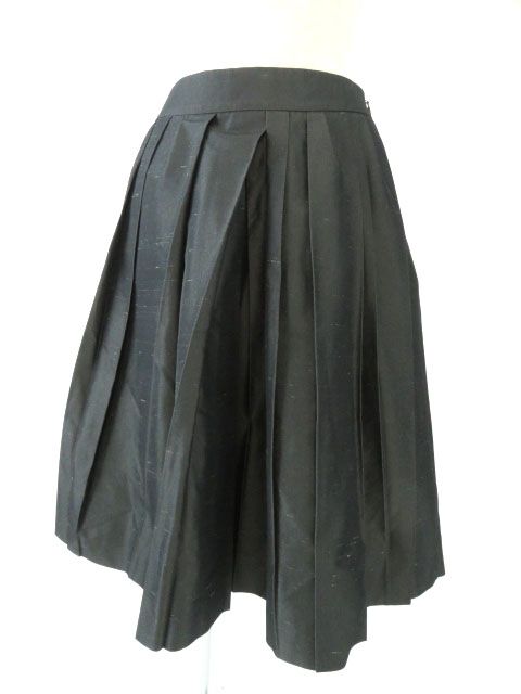 極美品◎正規品 ランバン コレクション レディース シルク混 プリーツフレアスカート チャコールグレー サイズ36