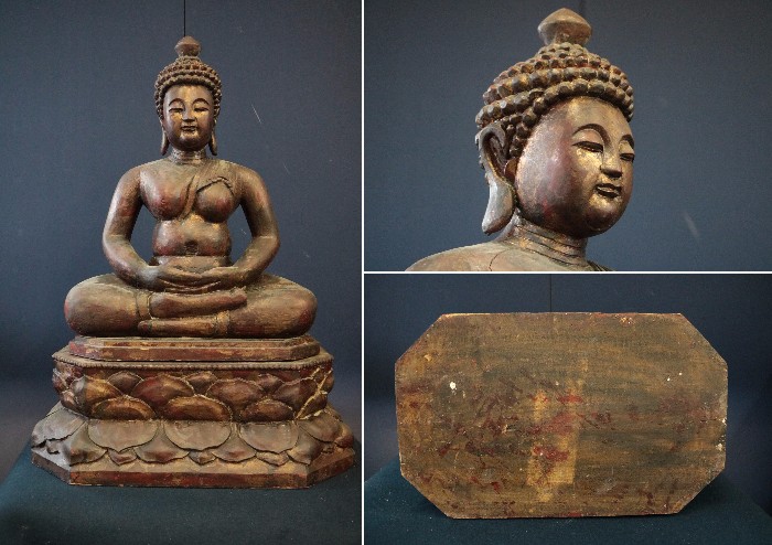 木彫・仏像　S【朱塗鍍金チベット密教座仏】　17kg　79.5cm　時代物