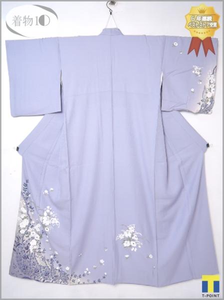 着物10 逸品!! 正絹 付下げ 【螺鈿】アトリエ甲斐 変光 百合 薔薇 菊 カシス 葡萄 袷 エレガント♪ 身丈160cm 裄69cm ☆☆☆☆☆