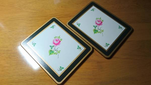 ☆新品 Herend ヘレンド Lady Clare レディクレア ウィーンの薔薇 コースター 角型 2枚 ペアセット グリーン×ピンク ハンガリー 英国製☆