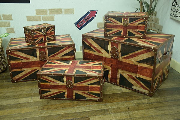 ■新品/未使用/即決■88A6 イギリス国旗ユニオンジャック大型サイズ収納トランク5点セット/宝箱/赤字覚悟/爆安/アウトレット展示処分品価格
