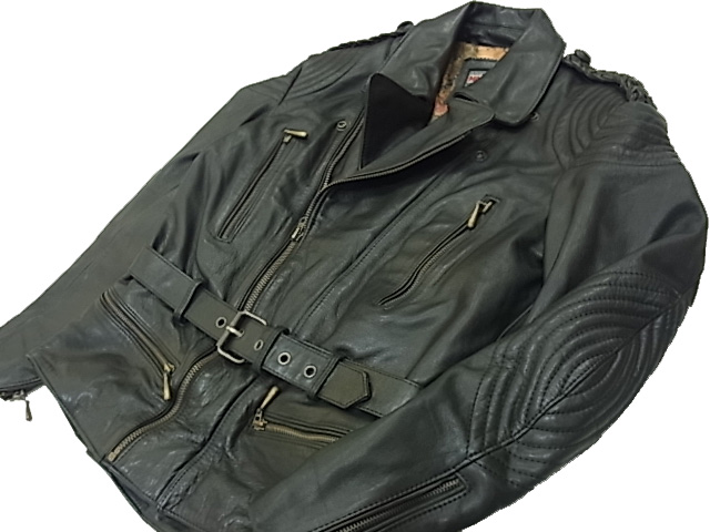 ◇100円スタート　バイカー◇南海部品 NANKAI◇パテッド レザーライダースジャケット レースアップエポレット 重厚感 ブラック　黒