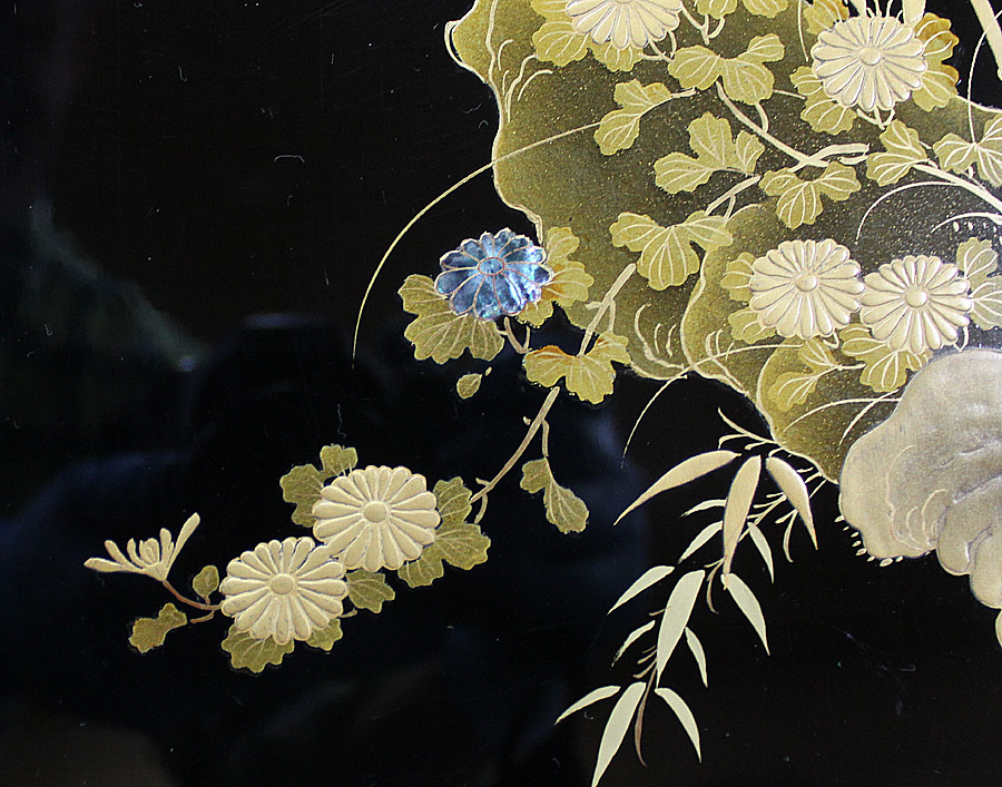 EX614 時代漆器 黒漆塗 秋草鶉蒔絵盆 幅27cm 重220g 蒔絵盆 EX614 時代漆器 黒漆塗 秋草鶉蒔絵盆 幅27cm 重220g 蒔絵盆