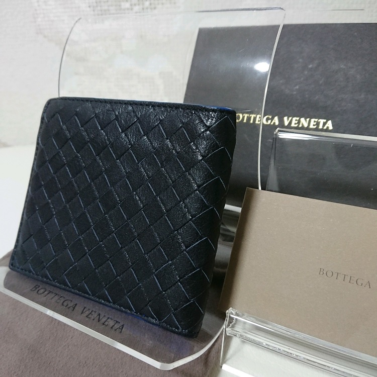 BOTTGA VENETA ボッテガ 二つ折り 財布 札入れ ブラック ＆ ブルー