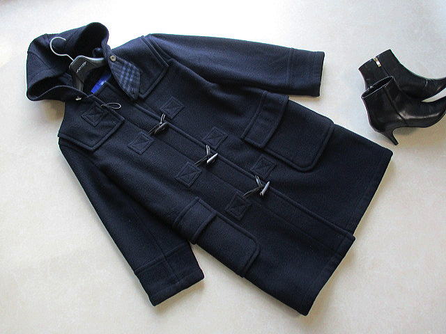 バーバリー ブルーレーベル◆可愛い♪ダブルフェイス　メルトンダッフルコート　　ネイビー　38