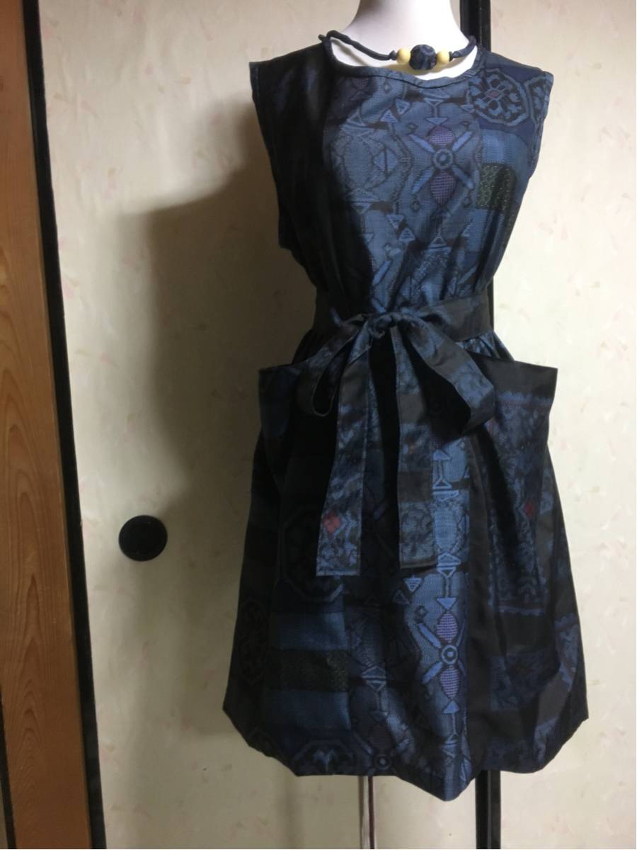 大島紬二種ワンピースチュニック ベルト ネックレス付き