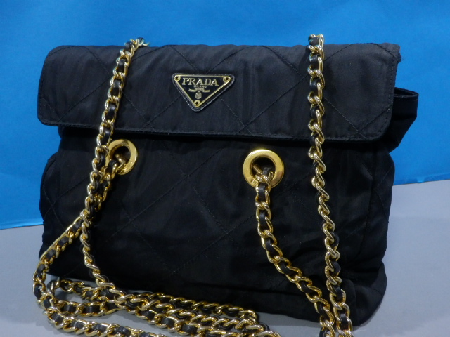 1円 PRADA プラダ ナイロン チェーン ショルダー バッグ ブラック 良品 