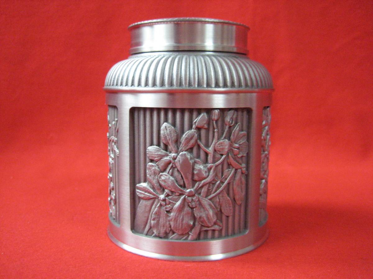 ロイヤルセランゴール/茶筒/茶壷/茶心壷/錫製/煎茶道具/茶器/花紋/茶壺/