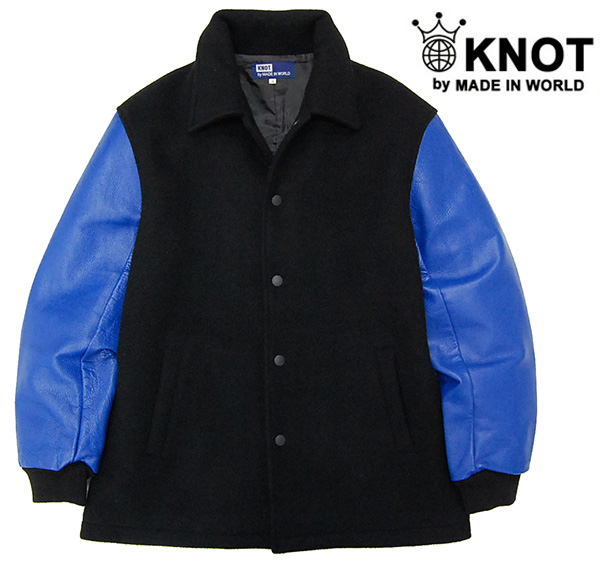 メイドインワールド ノット KNOT 袖革ファラオスタジャン 黒x青/3