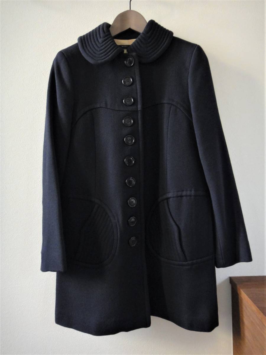 良好☆マーク・ジェイコブス Marc Jacobs コート 丸襟 ウール ネイビー 