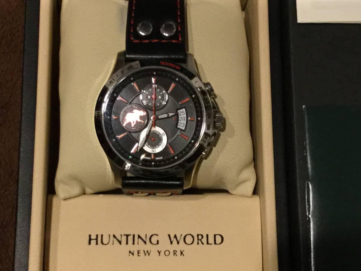 ハンティングワールド HUNTINGWORLD 時計 ブラック レザー 極美品 