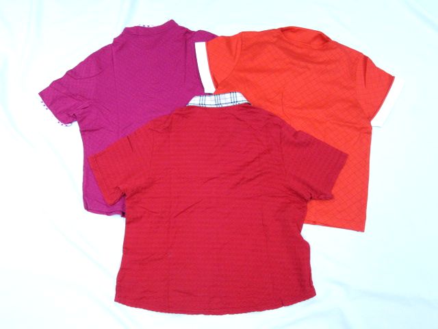 65873★一部美品 BURBERRY GOLF/バーバリーゴルフ ポロシャツ3点セット レディースLL/レッド/バーミリオン/アザリアピンク