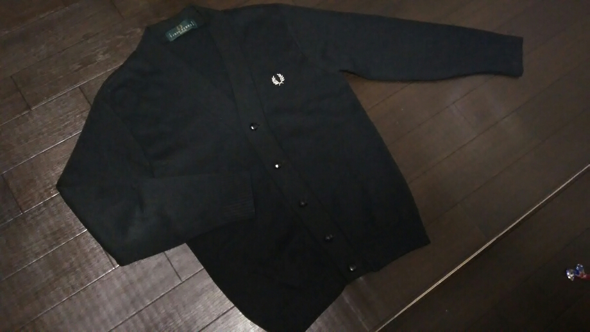 希少/FRED PERRY/フレッドペリー/カーディガン/イングランド製/ニット/緑タグ/黒/ブラック