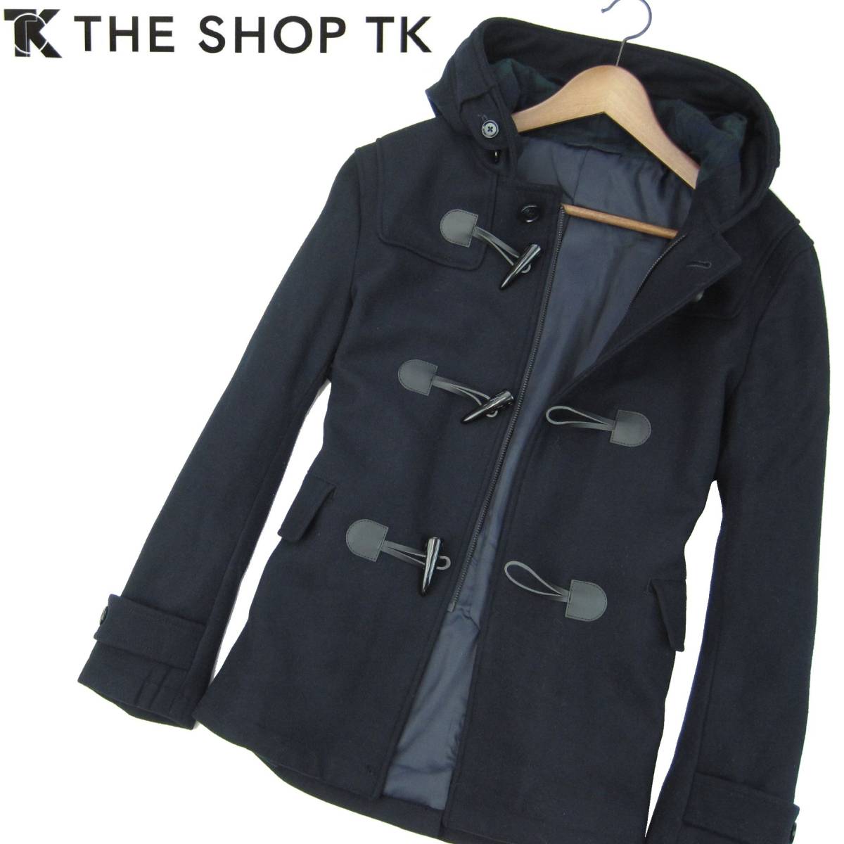 45222(M) 新品▼タケオキクチ　THE SHOP TK　フード裏チェック　ショート丈　ダッフルコート