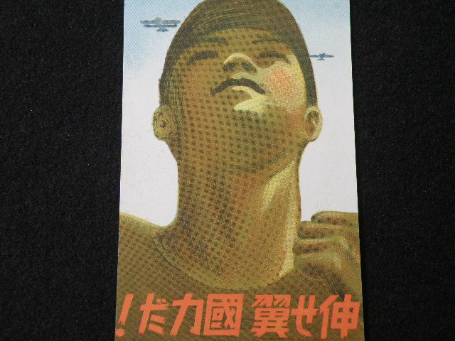 90 戦前 絵葉書 大日本飛行協会 伸せ翼 國力だ / 飛行機 戦争 アート