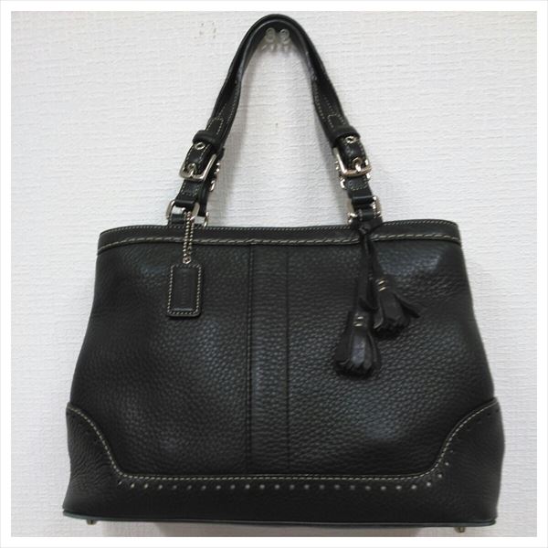 中古美品】COACH ハンプトンズ ペブルド キャリーオール 5505 黒 COACH 