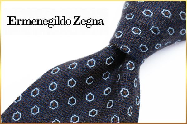 ERMENEGILDO エルメネジルドゼニア【美品】ネクタイ 1円スタート Ermenegildo Zegna ドット柄 高級伊製 茶 × 青 伊製 イタリア製 ZEGNA エルメネジルドゼニア イタリア製USED ブランド