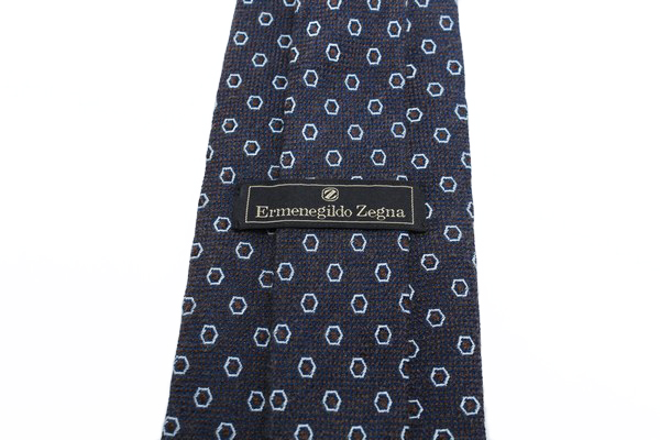 ERMENEGILDO エルメネジルドゼニア【美品】ネクタイ 1円スタート Ermenegildo Zegna ドット柄 高級伊製 茶 × 青 伊製 イタリア製 ZEGNA エルメネジルドゼニア イタリア製USED ブランド