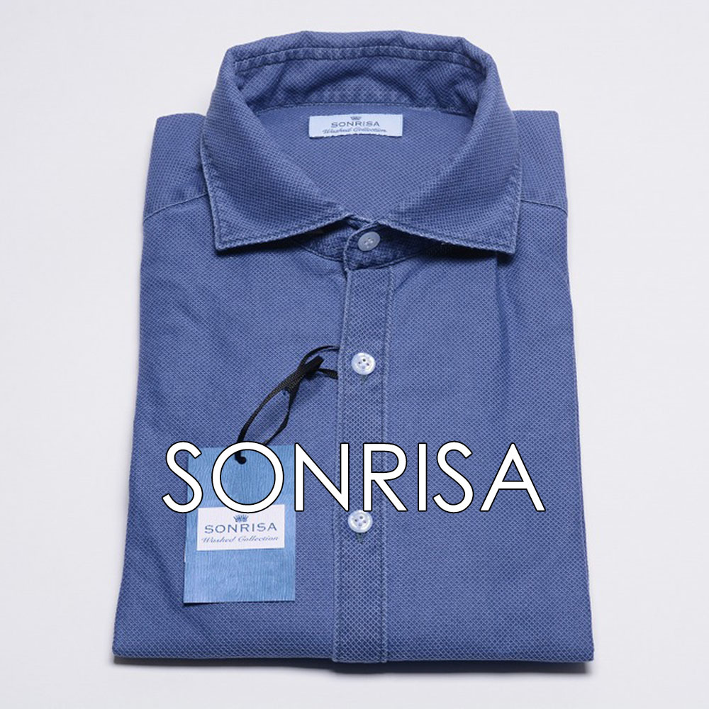 新品 2.5万 SONRISA 【41】カジュアルシャツ ワイドカラー/無地/ソリッド/長袖/コットン 100％【メンズ】イタリア製 ソンリーザ 280028
