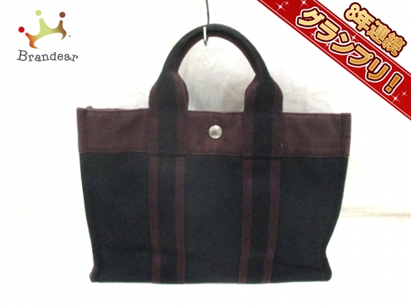 エルメス HERMES バッグ トートバッグ キャンバス 黒×ボルドー